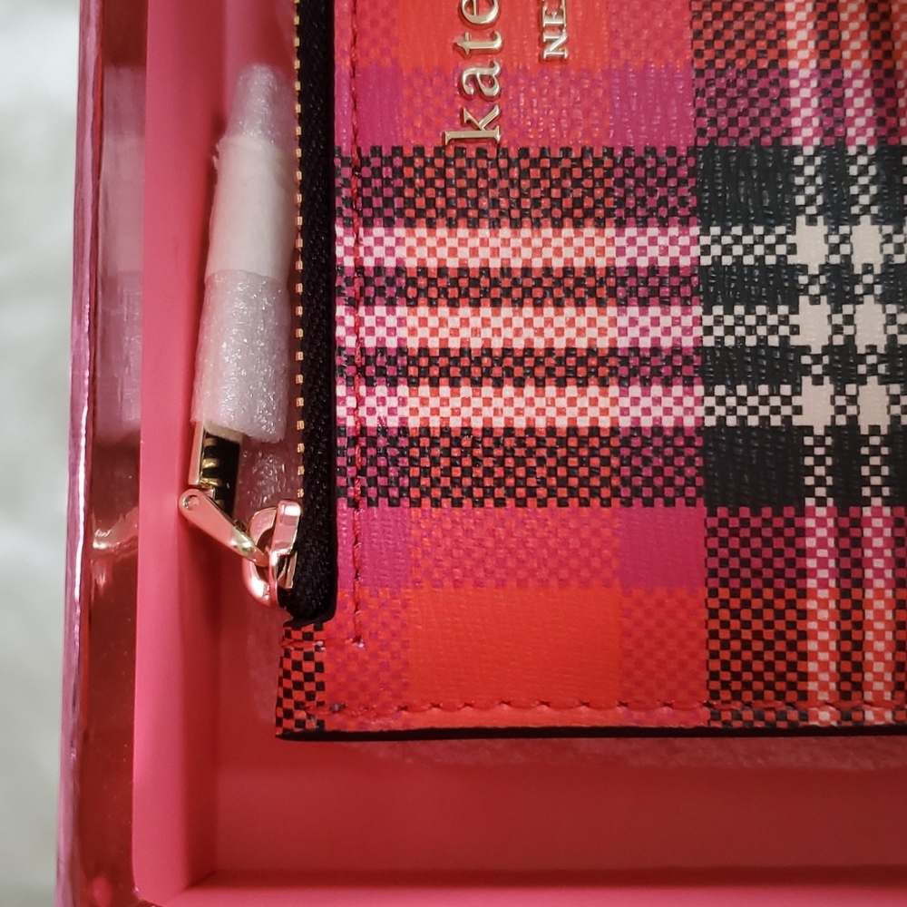 ‼️LAST DAY!♠️ KATE SPADE Boxed Spencer Foliage Plaid Small Slim Bifold Wallet ♠️ - Picture 7 of 8